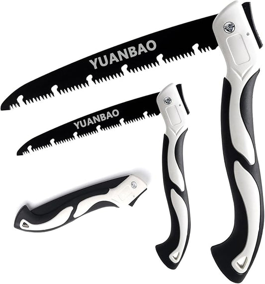 7 Inch + 10 Inch Folding Saw, Pruning Hand Saw for Wood Cutting, Garden Pruner with SK5 Curved Blade, Foldable Handsaw for Tree Trimming, Camping, Gardening and Carpentry