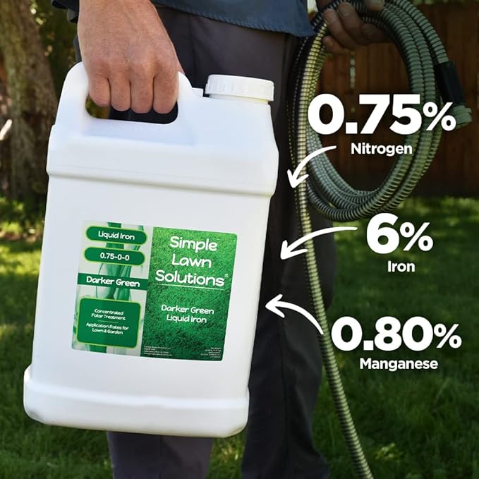 Simple Lawn Solutions - Liquid Iron Darker Green - Chelated Micronutrients - Concentrated Booster for Lawn, Indoor Plants and Outdoor Garden (2.5 Gallon)