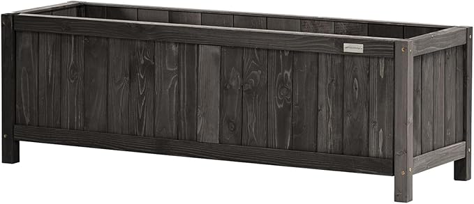NatraHedge 15" Hampton Contemporary Black Wooden Planter Box Indoor and Outdoor Use for Patio Garden (44" x 15" x 15")