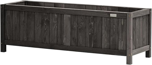 NatraHedge 15" Hampton Contemporary Black Wooden Planter Box Indoor and Outdoor Use for Patio Garden (44" x 15" x 15")
