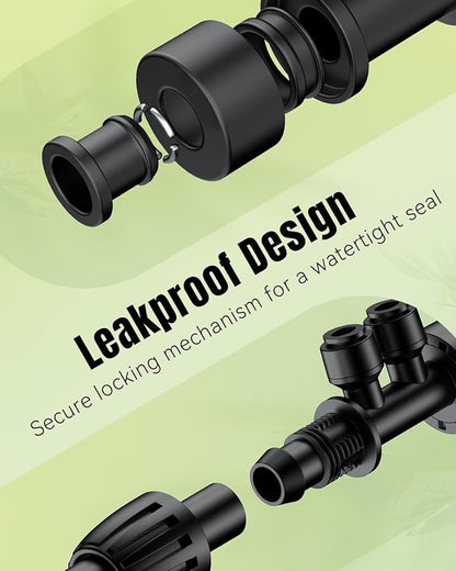 Pawfly 12 Pcs 1/2'' to 1/4'' Drip Irrigation Fittings, 4-Way Barbed Tee Quick Connectors with Anti-Drop Locked Nuts, Push-to-Fit Drip Irrigation Parts for Garden Lawn, Anti-Leak Reducing Tees