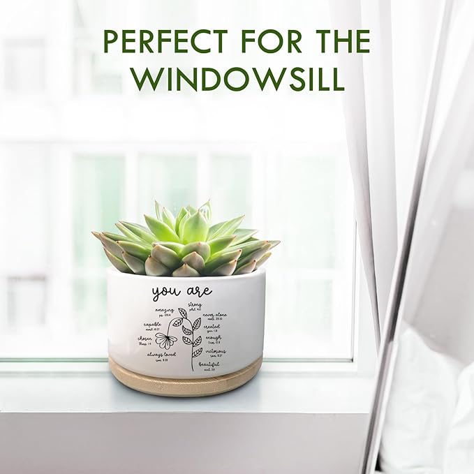 Christian Religious Gifts for Women, Succulent Plant Pot, Cactus Flower Planter Gifts, Inspirational Motivational Gifts for Women Friend, Plant Pots for Office Desk Table Shelf (No Plants)