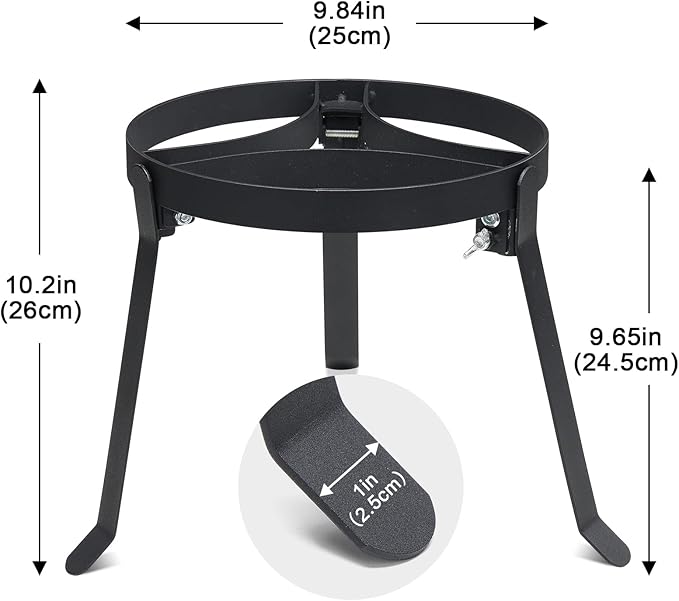 Cooking Tripod for Campfire, 9.8Inch Durable Steel Campfire Tripod for Cooking for Dutch Oven Outdoor Cooking, Foldable Fire Pit Stand with Black Heat Resistant Coating