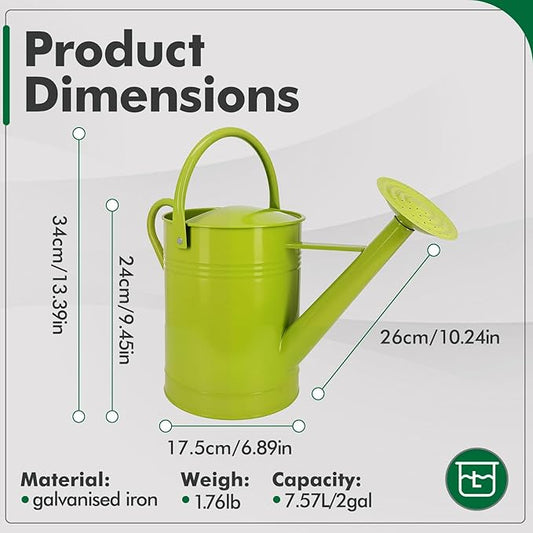 Galvanized Iron Watering Can for Indoor Plants, DIY Watering Cans for House Plant Garden Flower, Long Spout Water Can for Outdoor Watering Plants 6.44L 1.7Gallon (Green)