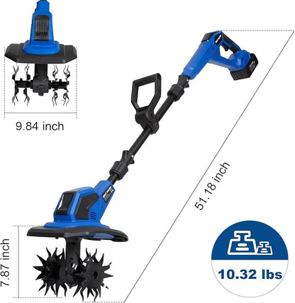 BILT HARD 20V Cordless Tiller Cultivator, 8-inch Wide Battery Powered Garden Cultivator, 300RPM Electric Tiller for Lawn, Gardening, Soil Cultivation (4.0AH Battery and Charger Included)