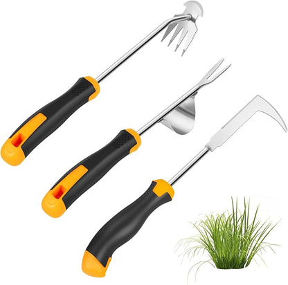 Garden Uprooting Weeding Tools - 3 Pack Hand Held Weeder Puller Tool Set, Rubber Handle, Weed Remover for Garden Farm Weeding