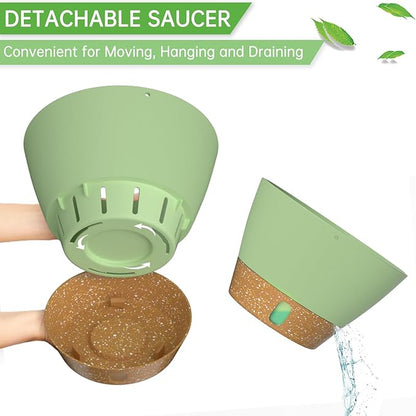 ZMTECH 2 Pack 10 Inch Hanging Planters for Outdoor Plants, Hanging Pots for Plants Indoor with Visible Water Level, Hanging Flower Basket with Drainage Holes & Removable Tray(Green)