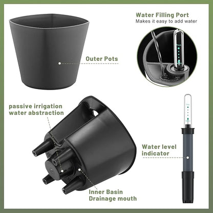 Self Watering Planters for Indoor Outdoor Plants 7 inch Flower Pot with Water Level Indicator Grey 6 Pack African Violet Self Watering Pots for All Orchid agave etc. House Plant Plastic Planter