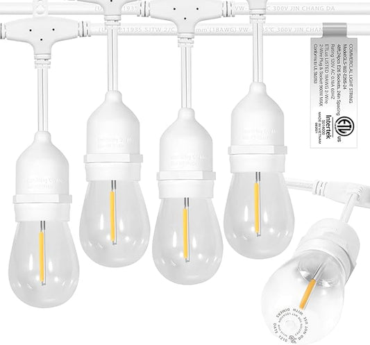 𝟰𝟴𝑭𝑻 LED Outdoor String Lights with 𝟮𝟰 Weatherproof Shatterproof Edison Style 𝑳𝑬𝑫 𝑩𝒖𝒍𝒃𝒔(2 𝑺𝒑𝒂𝒓𝒆)，Commercial Grade Waterproof Hanging Lights for Backyard Porch Balcony Party