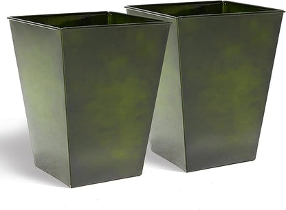 KOL 18''H. Bright Glazed Planter with Drainage Hole, Set of 2, Galvanized Steel Planter Pots for Indoor & Outdoor Use, Decorative Flower Plant Pots for Front Porch, Patio, Deck - Green