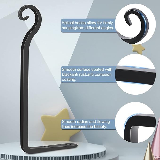 Gtongoko 2 Pack 10 Inch Metal Plant Hangers Wall Hooks for Hanging Plant Brackets, Outdoor Hooks for Hanging Bird Feeders, Flower Baskets, Lanterns, Wind Chinme, Solar Lamps