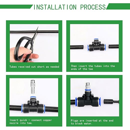 8mm Tee Sprinklers for Yard 10-Pack with Adjustable Micro Mist and Irrigation Cooling for Garden Irrigation, Machine Tool Cooling and More (8")