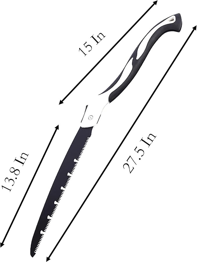 Folding Saw with Rubber Handle, 27.5 Inch Manganese Steel SK-5 Blade Pruning Saw for Hunting, Gardening, Camping and Trimming (blade 31cm)