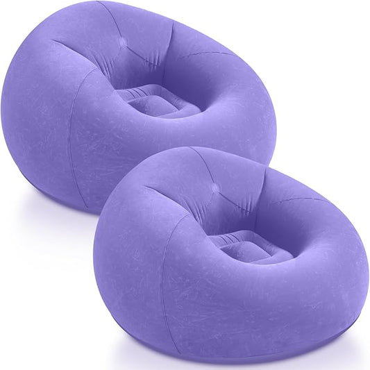Realspring Inflatable Bean Bag Chairs Outdoor Blow up Camping Chairs Inflatable Lazy Sofa Folding Portable Bean Bag Loungers Couch for Movie Night(Light Purple,2 Pcs)