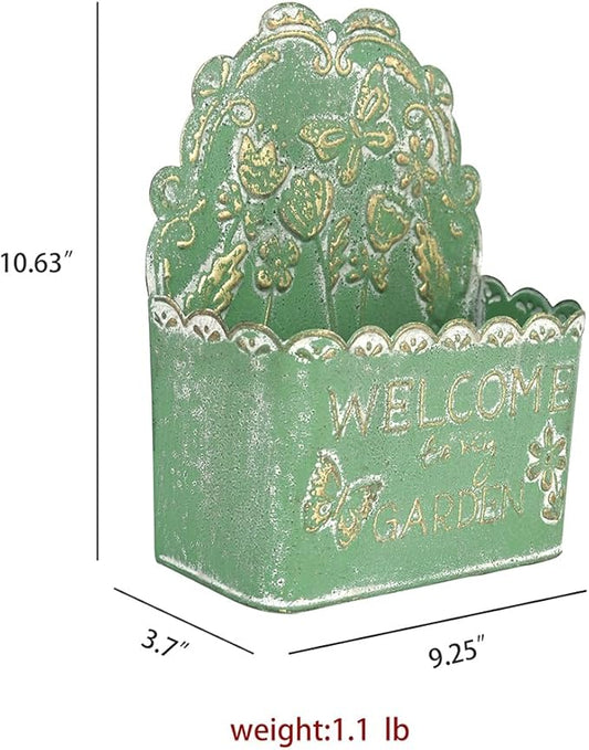 Decorative Hanging Wall Basket Wall Planter for Indoor Planters Shabby Chic Decor Green Wall Planter Holder Metal Hanging Planter Wall Mounted Planter for Farmhouse Garden Wall Decor