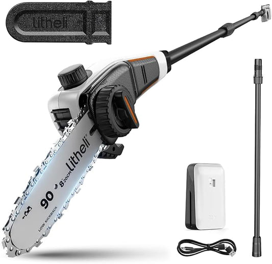 Litheli 20V Pole Saw Battery Powered for Tree Trimming, 8'' Electric Cordless Pole Chain Saw with 2.5Ah Battery for Tree Trimming 28ft/s Cutting Speed for Branch Cutting, Trimming, Pruning