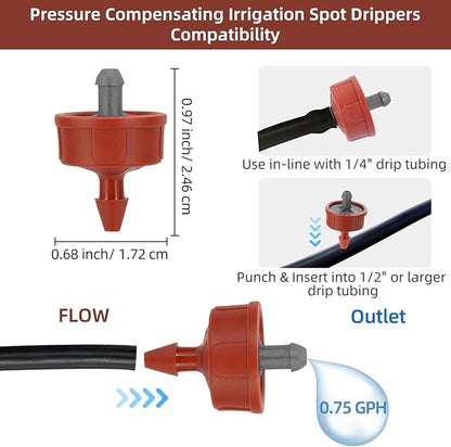 30PCS 0.75 GPH Pressure Compensating Drip Irrigation Spot Watering Drippers/Emitters, Self-Cleaning Constant Flow Drip Irrigation Emitters Heads Irrigation Drippers Parts for Drip Irrigation System