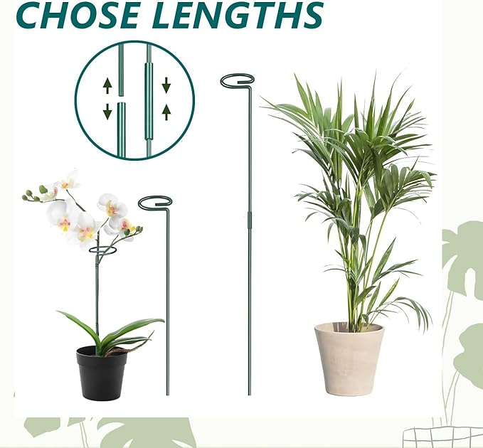 MAFONE 12 Pack 16inch Plant Support Stakes, Plant Stick Garden Single Stem Flower Support Stake Plant Cage Support Rings with 20pcs Plant Clips and Plant Ties for Tomato Orchid Lily Peony Rose Bean