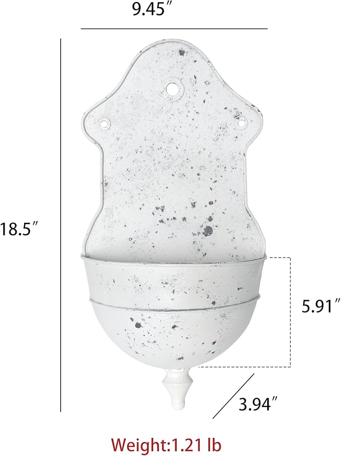 Rustic Metal Wall Planter Distressed Decor Wall Mounted Flower Pot Vintage Hanging Plant Holder for Outdoor Indoor Garden Home Balcony Patio Farmhouse Decorative (White)