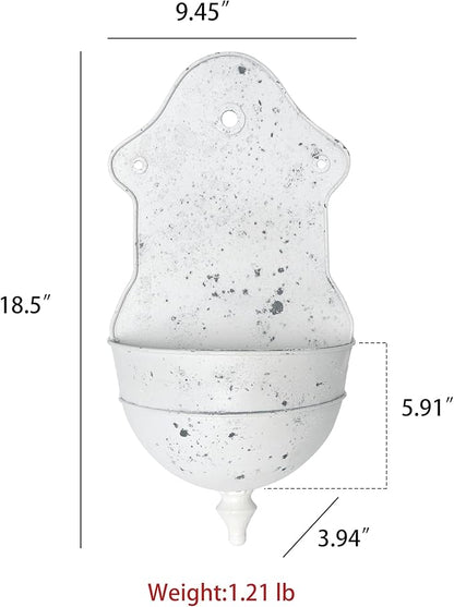 Rustic Metal Wall Planter Distressed Decor Wall Mounted Flower Pot Vintage Hanging Plant Holder for Outdoor Indoor Garden Home Balcony Patio Farmhouse Decorative (White)