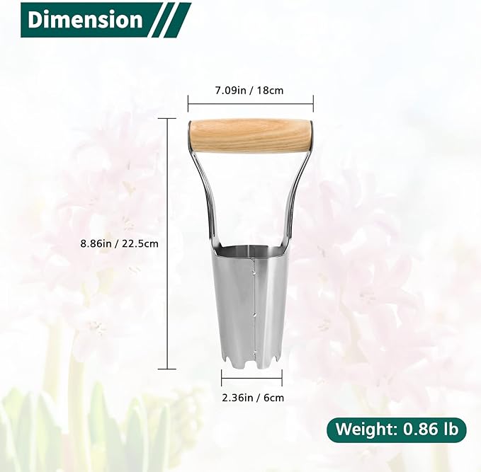 Berry&Bird Garden Bulb Planter with 4 Inches Depth Mark, Stainless Steel Gardening Bulb Transplanter Tool with Short Handle for Planting Flowers Tulips, Daffodils, Lily, Dahlias