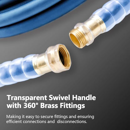 Heavy Duty Premium Garden Hose 125ft x 5/8", 300PSI Working, 1000PSI Burst, Hybrid Rubber Water Hose with Transparent Swivel Handle - Hot/Cold Water - Five Layered Braiding with Brass fittings (Blue)