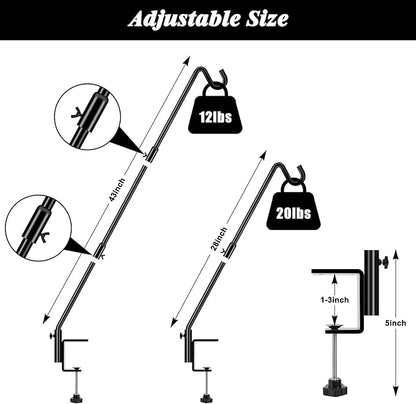FEED GARDEN [Upgrade Version 2 Pack Bird Feeder Hanger Adjustable 43 Inch Deck Hooks for Railing 360 Degree Swivel Heavy Duty Hanging Hooks for Bird Feeders Wind Chimes