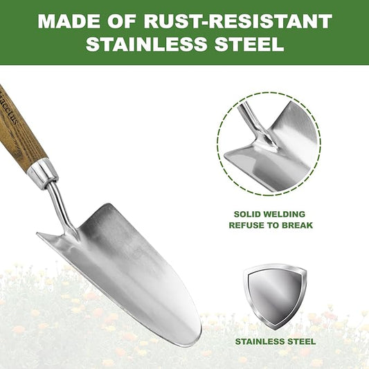Haliaeetus Garden Trowel, Bend-Proof Stainless Steel Hand Trowel, Trowel Garden Tool with Comfortable Grip Wood Handle, Large Shovel Head Gardening Trowel for Potting up Plants and Digging in Plants