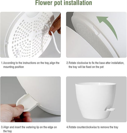 12 inch Large Self Watering Pots, Flower Plant Pots with Multi Mesh Drainage Holes for Indoor Outdoor Garden Plants and Flowers, Plastic Planters with Removable Reservoir, White