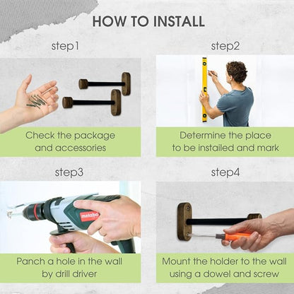 EvenWood 2-Piece Set of Wooden Plant Hooks for Wall with Sturdy Metal Tube - Plant Wall Hanger for Pots, Flower Brackets - Bracket Plant Hanger for Indoor and Outdoor Decorations (Walnut, 8 Inch)