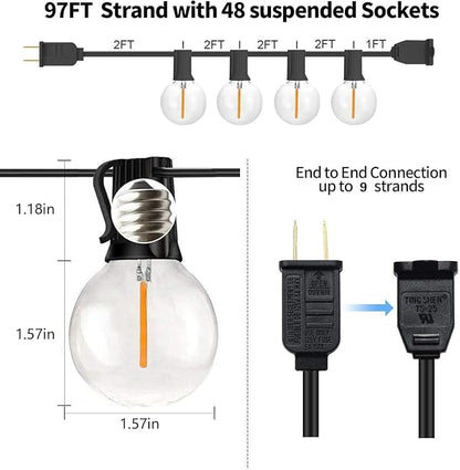 SUNTHIN Outdoor String Lights 194FT, G40 Led Patio Lights with Shatterproof Bulbs, Waterproof Dimmable Hanging Connectable Globe Outdoor Lights for Cafe, Backyard, Balcony, Party (97ft * 2 Pack)