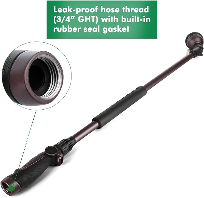 RESTMO 36”Long Watering Wand, 180° Swivel Head Metal Garden Hose Wand with 10 Spray Patterns, 3ft Heavy Duty Hose Nozzle Sprayer with Thumb Flow Control, Ideal to Water Hanging Baskets, Shrubs