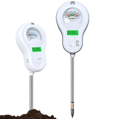 6-in-one Soil Test Kit-Soil Moisture Meter/PH Meter/Fertility/Sunlight Intensity Soil Tester, LCD Air Hygrometer&Temperature Moisture Meter for Plants-Garden, Lawn,Farm,1 Pack Detachable Probe