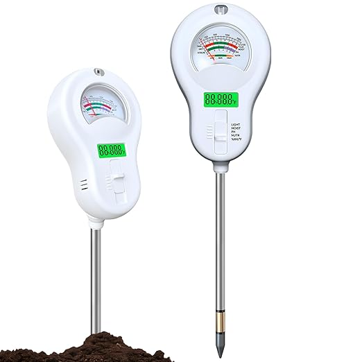6-in-one Soil Test Kit-Soil Moisture Meter/PH Meter/Fertility/Sunlight Intensity Soil Tester, LCD Air Hygrometer&Temperature Moisture Meter for Plants-Garden, Lawn,Farm,1 Pack Detachable Probe