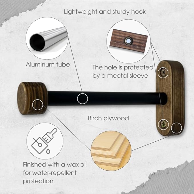 EvenWood 2-Piece Set of Wooden Plant Hooks for Wall with Sturdy Metal Tube - Plant Wall Hanger for Pots, Flower Brackets - Bracket Plant Hanger for Indoor and Outdoor Decorations (Walnut, 6 Inch)