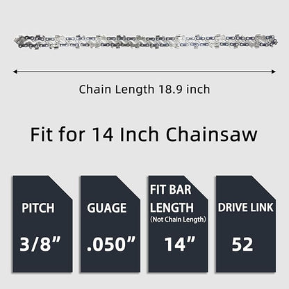2 Pack 14 Inch Chainsaw Chain 52 Drive Links, .050" Gauge, 3/8" LP pitch, 14-Inch Replacement Chainsaw Chains Fits Craftsman, Echo, Poulan, Ryobi, Worx and More