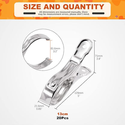 Tanstic 20Pcs 5.1 Inch Stainless Steel Greenhouse Clamps Garden Clips Greenhouse Clips Heavy Duty Garden Clips with Strong Grip and Large Open Mouth for Netting Holding