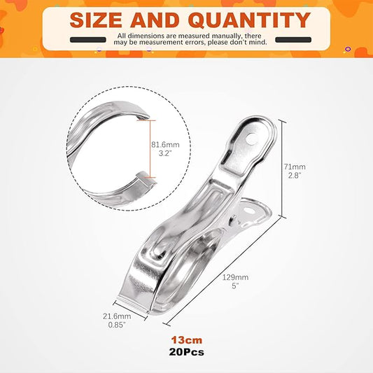 Tanstic 20Pcs 5.1 Inch Stainless Steel Greenhouse Clamps Garden Clips Greenhouse Clips Heavy Duty Garden Clips with Strong Grip and Large Open Mouth for Netting Holding