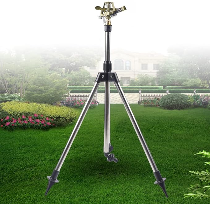 Impact Sprinkler on Tripod Base, 360 Degree Adjustable Tripod Sprinklers for Yard Large Area, Heavy Duty Sprinkler Tripod for Lawn Yard Garden