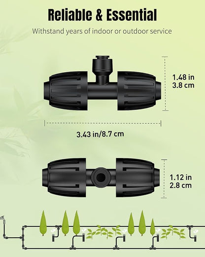 Pawfly 12 Pcs 1/2'' to 1/4'' Barbed Tee Quick Connectors, Drip Irrigation Tee Connectors with Anti-Drop Locked Nuts, Push-to-Fit Drip Irrigation Fittings Parts for Garden Lawn, 3-Way Reducing Tees