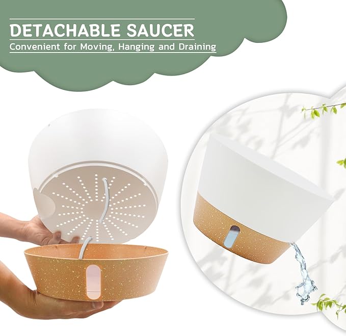 ZMTECH 12 Inch Hanging Planters for Indoor Plants, 3 Pack Self Watering Hanging Planter with Visual Reservoir, Hanging Pots for Plants Outdoor with Drainage Hole and Plant Hanger(3 Pack, White)