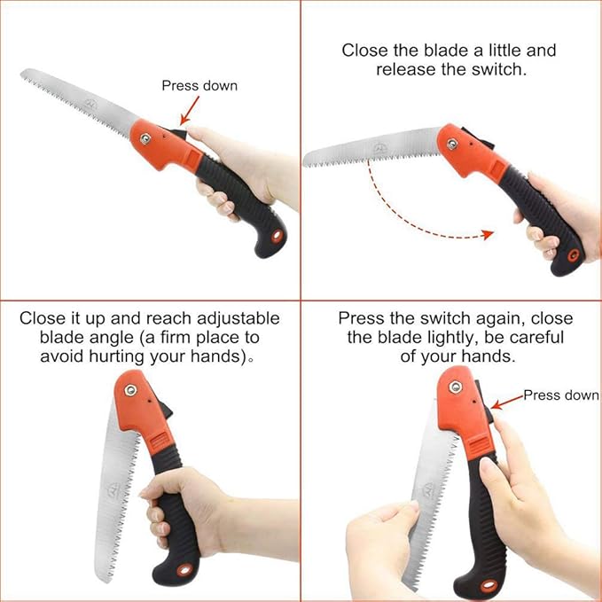 Folding Pruning Saw, Premium Folding Hand Saw with Secure Lock Comfort Soft Grip for Garden or Tree Pruning, Camping, Wood Working(Orange+Black)