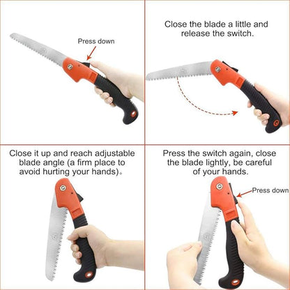 Folding Pruning Saw, Premium Folding Hand Saw with Secure Lock Comfort Soft Grip for Garden or Tree Pruning, Camping, Wood Working(Orange+Black)