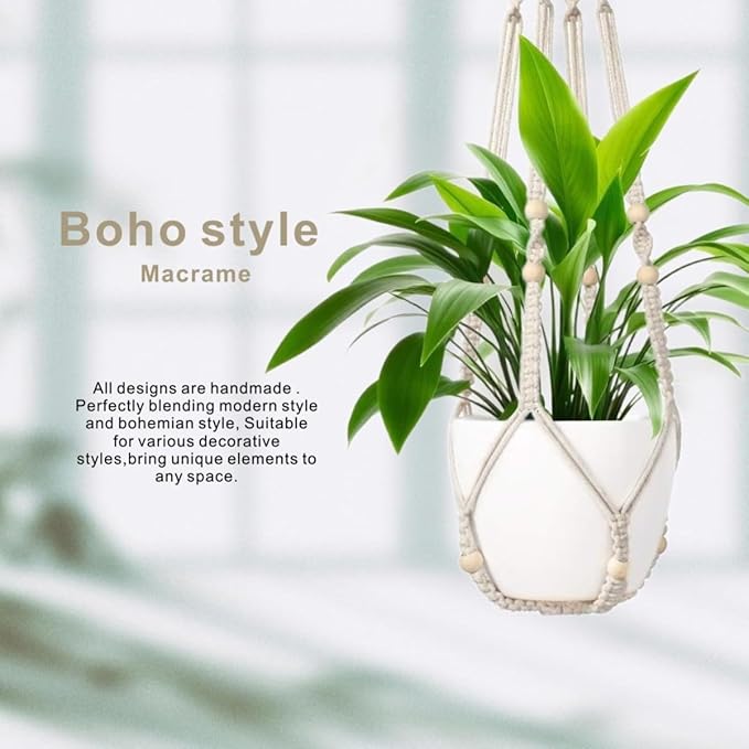 3 Pack Macrame Plant Hanger,Hanging Plant Holder, Boho Home Decor Hanging Basket with Wood Beads,Hanging Planters for Indoor Plants,Plant Hanger Indoor 35"/29"/23" Ivory (POTS NOT Included)