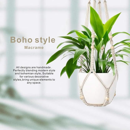 3 Pack Macrame Plant Hanger,Hanging Plant Holder, Boho Home Decor Hanging Basket with Wood Beads,Hanging Planters for Indoor Plants,Plant Hanger Indoor 35"/29"/23" Ivory (POTS NOT Included)