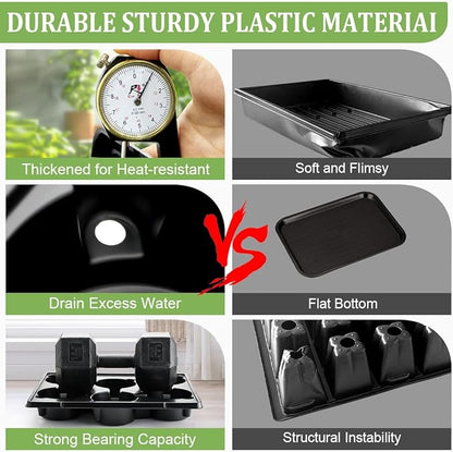 6 Inch Plastic Plant Pots 30 Pack and 6 Cell Nursery Pots Trays 5 Pack, Sturdy Seeds Starting Germination Shuttle Carrying Trays, Black Nursery Planting Propagation 5 Sets