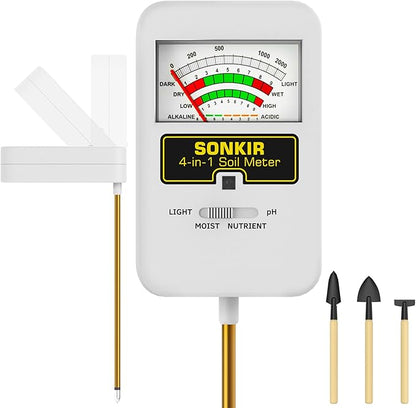 SONKIR Soil Moisture Meter, 4-in-1 Soil Ph Meter, Soil Tester for Nutrients, Moisture, PH and Light, Soil Ph Test Kits for Plant, Great for Garden, Lawn, Indoor & Outdoor Use (No Battery Required)