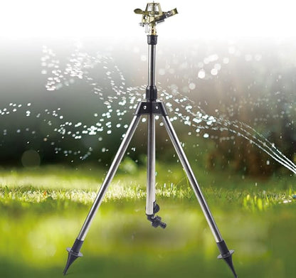 Impact Sprinkler on Tripod Base, 360 Degree Adjustable Tripod Sprinklers for Yard Large Area, Heavy Duty Sprinkler Tripod for Lawn Yard Garden
