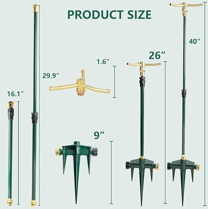 Hourleey 3-Arm Garden Sprinkler, 2 Pack High-Rise Lawn Sprinkler with Adjustable Telescoping Base, 360 Degree Rotation Sprinklers for Large Area Coverage Gardening Watering Lawn Irrigation System