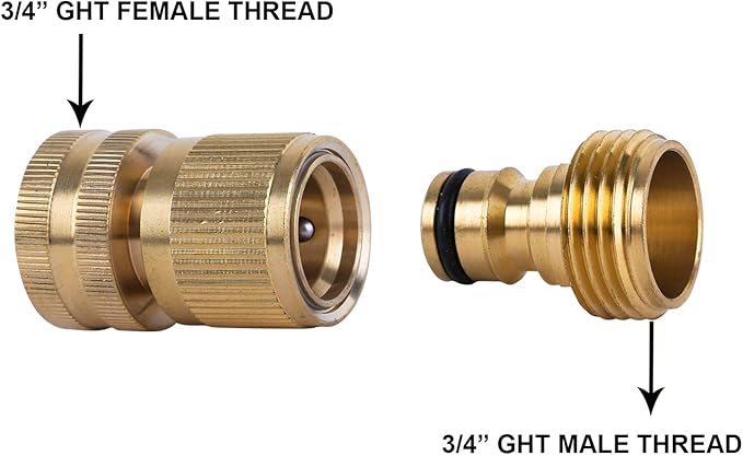 HQMPC Garden Hose Quick Connect Solid Brass Quick Connector Garden Hose Fitting Water Hose Connectors Garden Hose Disconnect 3/4 inch GHT (2Sets) (2Female+2Male)